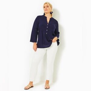 NWT Lilly Pulitzer Sarasota Linen Tunic Top in True Navy size large